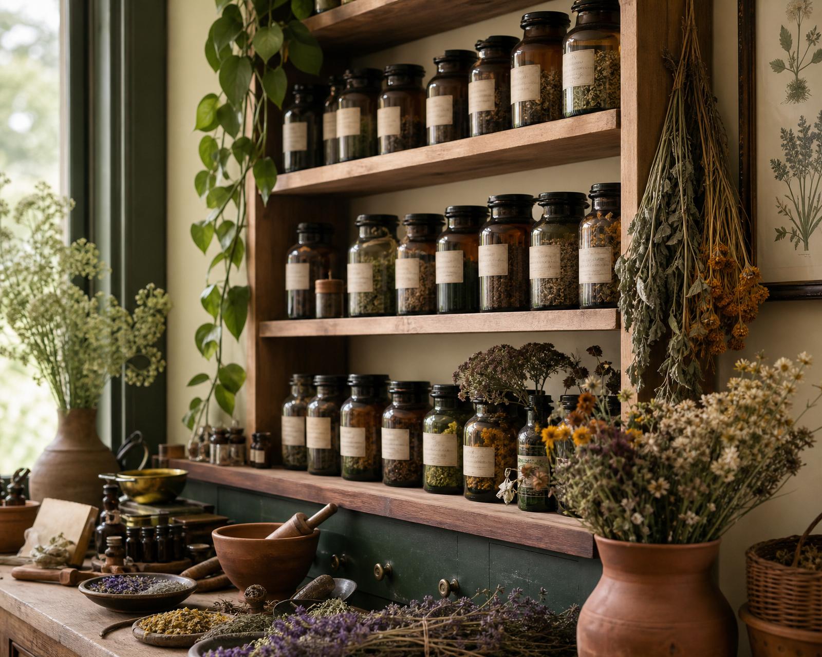 Selezione di rimedi naturali e botanicals
